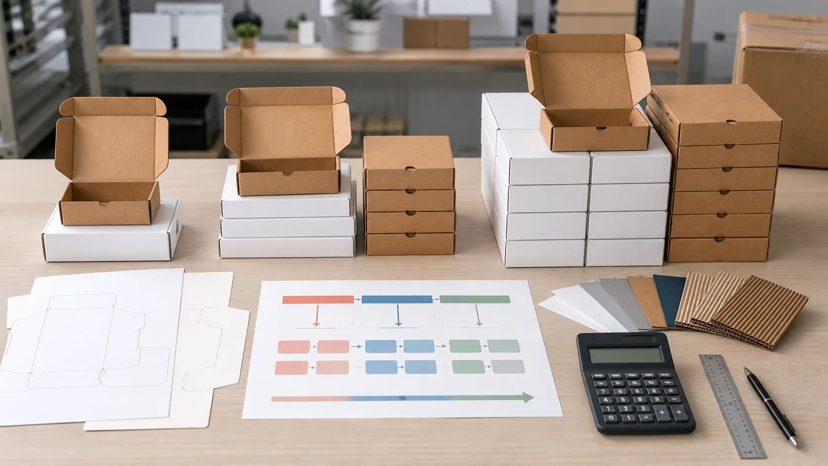 Custom box price planning with different order quantities samples dielines materials and calculator