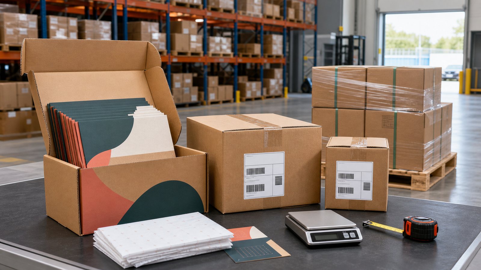 Custom ecommerce packaging prepared for DDP and Amazon warehouse delivery