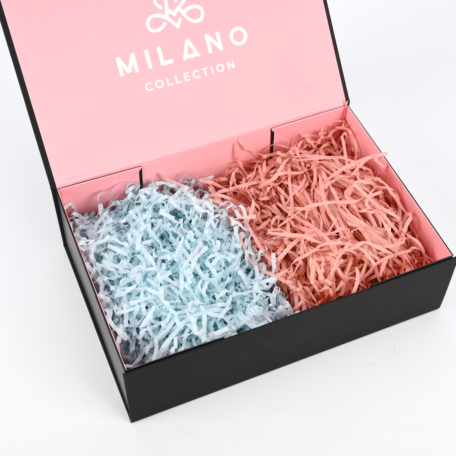 Colored paper raffia filler in a gift box